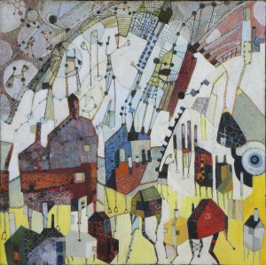 9"x9"x1" oil paint, ink, cold wax on wood 